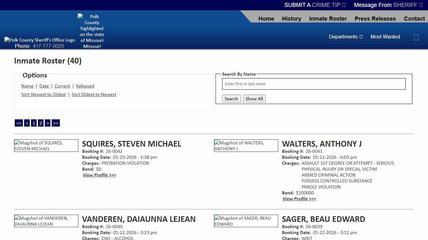Inmate Roster - Current Inmates Booking Date Descending - Polk County Sheriff MO